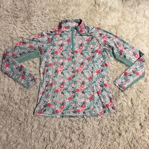 Women Large Green Floral Pattern Smartpak Long Sleeve Horseback Riding Sunshirt